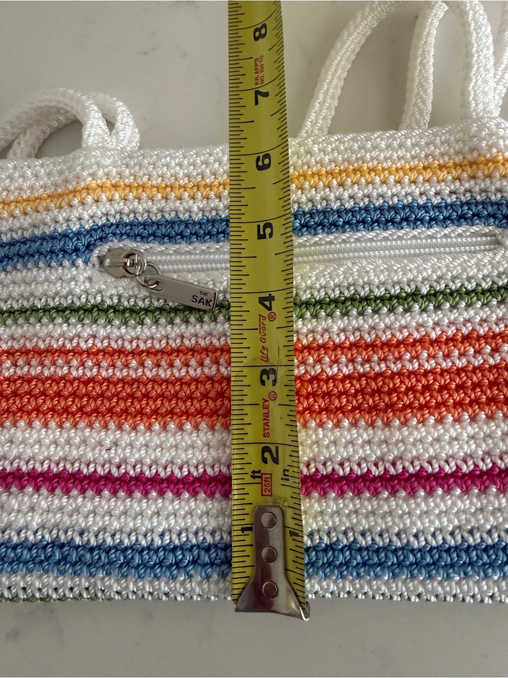 The Sak Crochet Striped Tote Bag White Multicolor Shoulder Purse - Picture 11 of 12